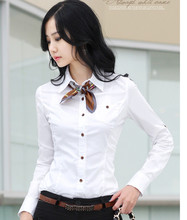 2012春季新品OL韩版职业装纯色白黑长袖女衬衫衬衣女