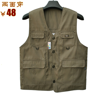 中老年马甲男春秋多口袋兜马夹爸爸钓鱼摄影双两面穿中年男士坎肩