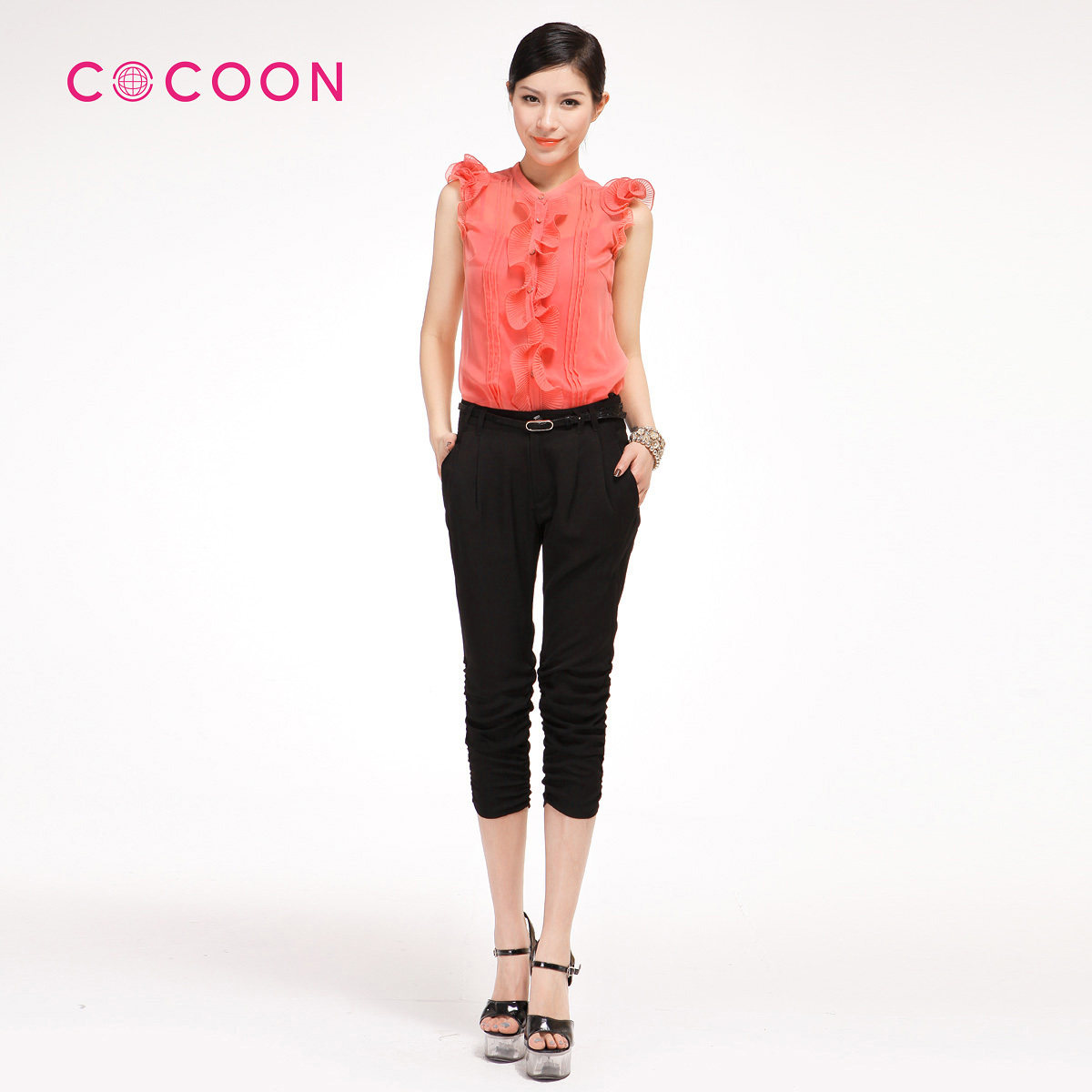 COCOON2012新品荷叶边收腰无袖上衣两件套212306010原价728