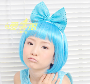  儿童节日假发BOB款可爱天使小魔仙假发发套 蓝色 cosplay假发套