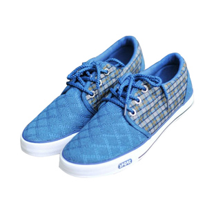  一柜 春秋新款男式休闲鞋子低帮板鞋格纹平跟男鞋 蓝色