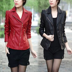  秋冬新款女装机车皮衣女短款修身女士拉链大码PU外套加棉夹克