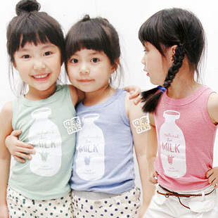  夏装韩版新款奶瓶款男童装女童装宝宝儿童无袖T恤背心tx-0322