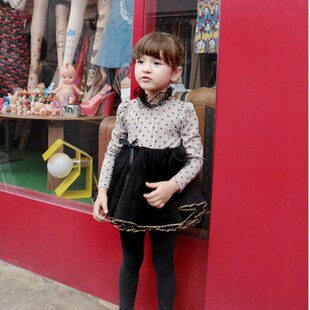  [DaringYo]新款春装儿童女童装韩版高领圆点网纱公主连衣裙子