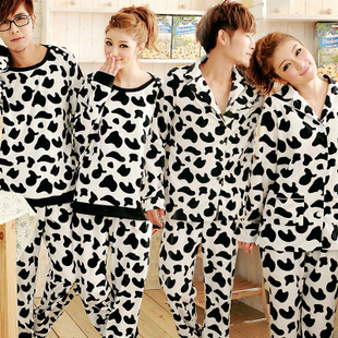 Пижамы Весна и осень тонкие с длинным рукавом пижамы для мужчин и женщин пара милый мультфильм Корова Доста