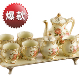 8头高档咖啡杯壶套装/欧式/玫瑰/结婚礼物礼品陶瓷茶具