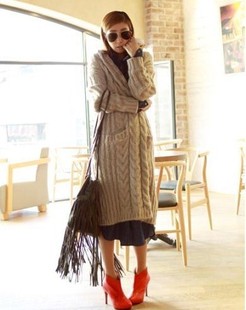雅心阁手工编织毛衣秋季韩版女式超长开衫羊毛