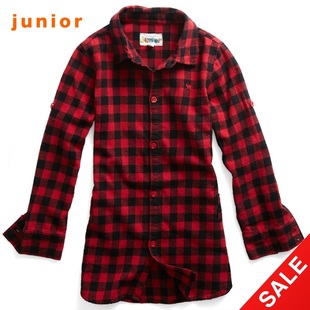 Snap up limited edition Giordano shirts girls vivid red roll sleeve flannel shirt 03340502