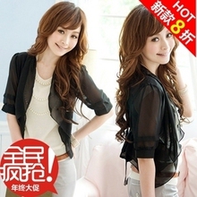 2012韩版春夏装新款女装气质小披肩修身短外套短袖防晒披肩雪纺衫