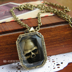 新款复古饰品 欧美骷髅头复古项链/古铜毛衣链/中性长项链