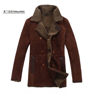  米兰名仕原生态绵羊皮毛一体 修身中长款男真皮皮衣 冬季保暖外套