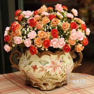  卖疯了！高贵欧式玫瑰仿真花套装花瓶假花装饰花艺结婚礼物 3.5折