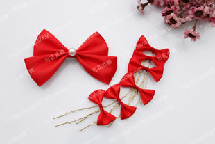  头饰套装大红色蝴蝶结首饰套装4色入 结婚头饰 婚礼发饰