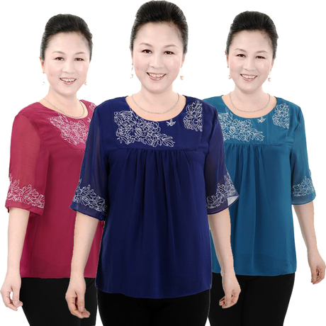 大码中老年人<em>女装夏装</em>中年妇女<em>半袖</em>雪纺衫胖妈