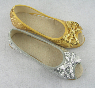  新款老北京布鞋亮片麻底鞋中跟舒适鱼嘴凉鞋坡跟镂空女鞋夏款1010