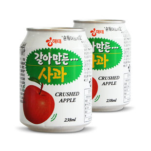  限区包邮韩国进口食品海太苹果汁 果味饮料粒粒果肉饮品听装238ml