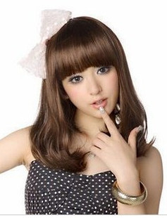 创景假发 梨花头带头皮齐刘海 长卷发 中长发 长