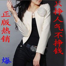 <span class=H>2010</span><span class=H>秋装</span>胸花短外套长袖新品女装OL通勤大圆领超短款纯色小西装