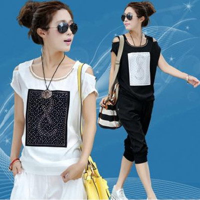欧洲站2014夏装新款时尚女款韩版大码套装宽