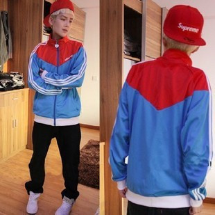  新款阿迪达斯三叶草卫衣 林弯弯卫衣帅t情侣红蓝拼色开衫外套