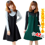 两件包邮QZ55#2011秋装新款韩版<span class=H>背带</span>连衣<span class=H>裙</span> 显瘦毛呢<span class=H>裙</span>子大码女装
