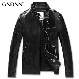  春装新款 GNDNN顶级绵羊皮衣立领肩章男士真皮夹克外套 真皮皮衣