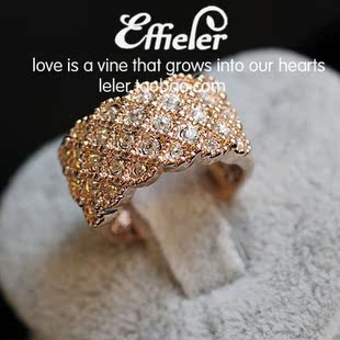  大乐外贸饰品@韩国货 高贵典雅镶满碎钻水晶 宽版夸张 钻戒 戒指