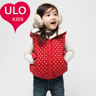  ulo童装女童棉背心连帽儿童马甲加厚羊羔绒棉外套中大童马甲背心