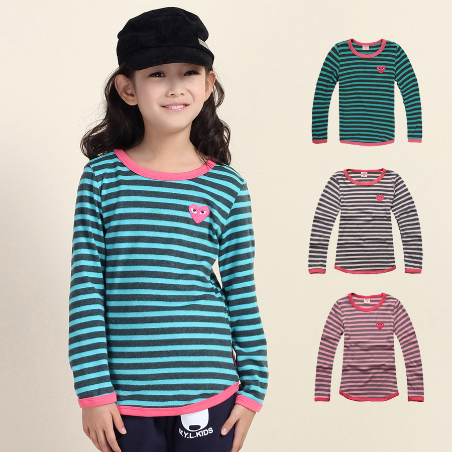 女童T恤 条纹长袖...