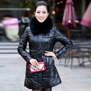  皮羽绒服 女绵羊皮 真皮皮衣 海宁皮衣羽绒服 韩版中长款羽绒皮衣