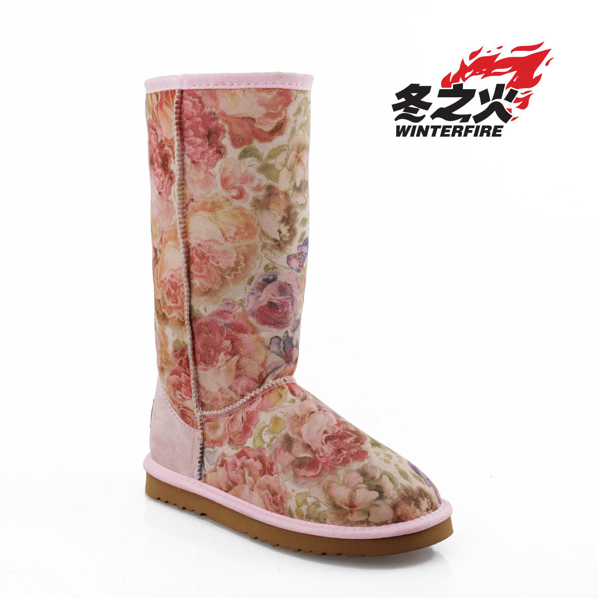 冬之火 羊皮毛一体玫瑰花高筒雪地靴女 冬季保暖羊毛<span class=H>女靴</span>tj01mg