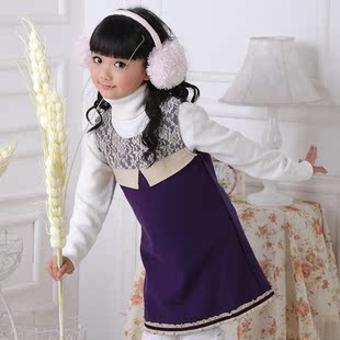  包邮 女童冬装 韩版中大童装公主裙 儿童新款呢子背心连衣裙