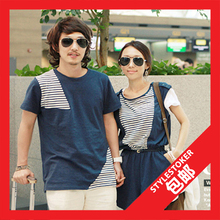 双十二 2012 新 韩国情侣装 条纹拼接短袖 stylestoker st002