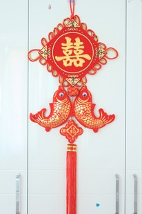  鲤鱼跃龙门中国结 挂件 挂喜 婚房布置装饰用品 挂饰 福喜双全