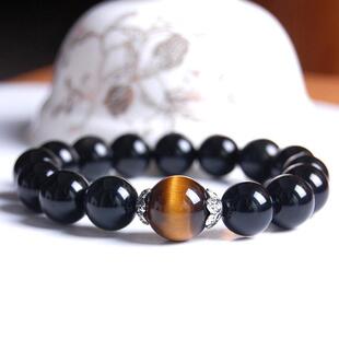  佛居阁 开光黑曜石 玛瑙 虎眼石 情侣手链 辟邪 防小人招