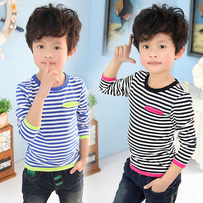 2014 autumn outfit han edition of the new stripe baby boy clothes for children, backing long-sleeved T-shirt unlined upp