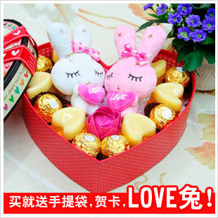  情人节礼物|费列罗|喜之郎水晶之恋果冻|小兔|玫瑰礼盒！送贺卡