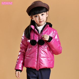  SZOOSZ 韩版儿童冬装 女童棉衣外套 连帽棉服小外套 纯色亮皮棉袄