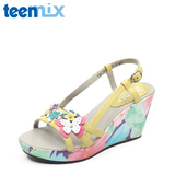 Teenmix/天美意软牛皮CZR06D春季坡跟花朵坡跟女凉鞋