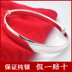  S990纯银手镯 女款 光面推拉 宽 999纯银千足银镯子 时尚 手工