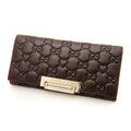 限时特价09新款热销单品GUCCI 经典真皮长款钱包 货号187185啡色