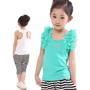  夏季新款韩版外贸2件套 中大童女装原创夏装 套装儿童女夏天