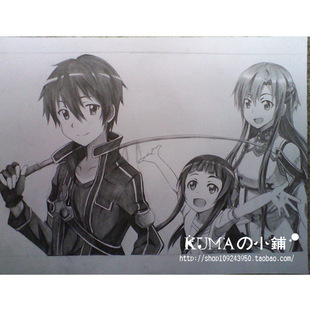 动漫临摹/<em>刀剑神域 桐人</em>亚丝娜唯 纯手绘素描铅