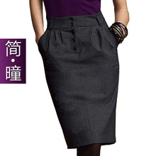 简曈女装2012秋冬季新款韩版羊毛呢厚大码半身中高腰包臀裙子Q-58