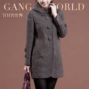  甘甘秋冬新款毛呢外套女装中长款大码中年羊毛呢子大衣G695