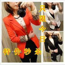 2012春装新款 豹纹西装翻边单扣修身垫肩糖果色小西装 女士小西服