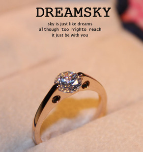  DREAMSKY  拒绝平庸 镂空镀金指圈镶嵌爱心型锆石 戒指 气质立荐