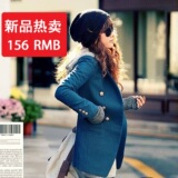 2012新款春秋装韩版女装毛呢修身双排扣小西装中长款休闲西服外套