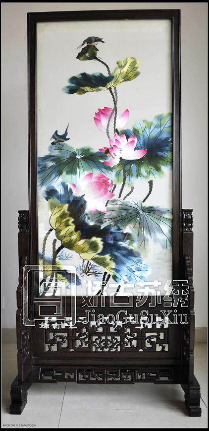 荷花小屏风刺绣小地屏 手工刺绣古典隔断屏风