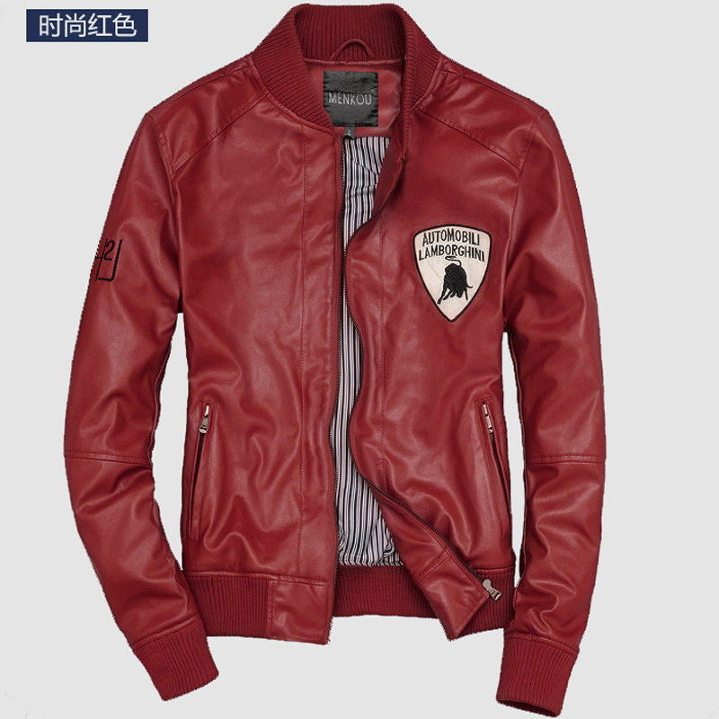 Men's autumn new Lamborghini stand collar PU leather short men's locomotive men's long sleeve plus size coat